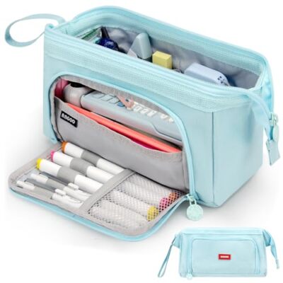 pencil case big pencil pouch pencil box large Glacier blue and