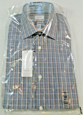 Arrow Athletic Fit Shirt Navy/Orange Check Long Sleeve 14 14 1/2 32/33 Small