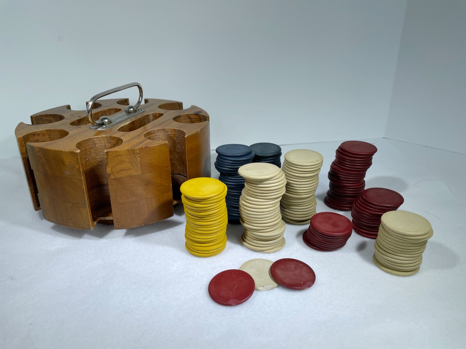 Vintage 40s 50s Poker Chip Wood Carousel w/ Cover 2 Deck Card Holder