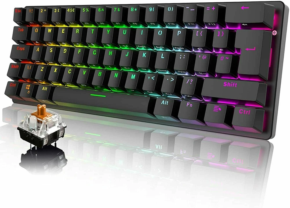 Compact 62-Key Wired Mechanical RGB Gaming Keyboard Compatible with PS4