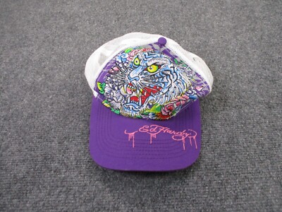 Ed Hardy Hat Men Mesh Purple Graffiti Graphic Cap Strap Back
