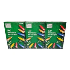 3X Home Accents 100 Multicolored Mini LED String Lights w/ Green Wire Christmas