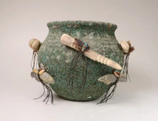 Fine Vintage Zuni Fetish Jar by Edna Leki   ca. 1950  7.25" H x 10" D