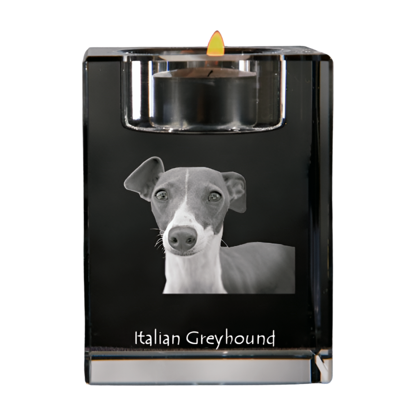 Italian Greyhound crystal tea light holder with dog photo, elegant sighthound decor
