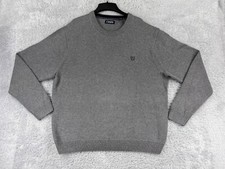 Chaps Sweater Mens Extra Large Gray Knit 100 Cotton Crew Neck Embroidered Logo