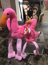 Ty beanie babies Pinky the flamingo 1995 Rare Retired W FREE TENNIE PINKY