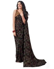 Women's Georgette Printed Saree With Blouse Piece