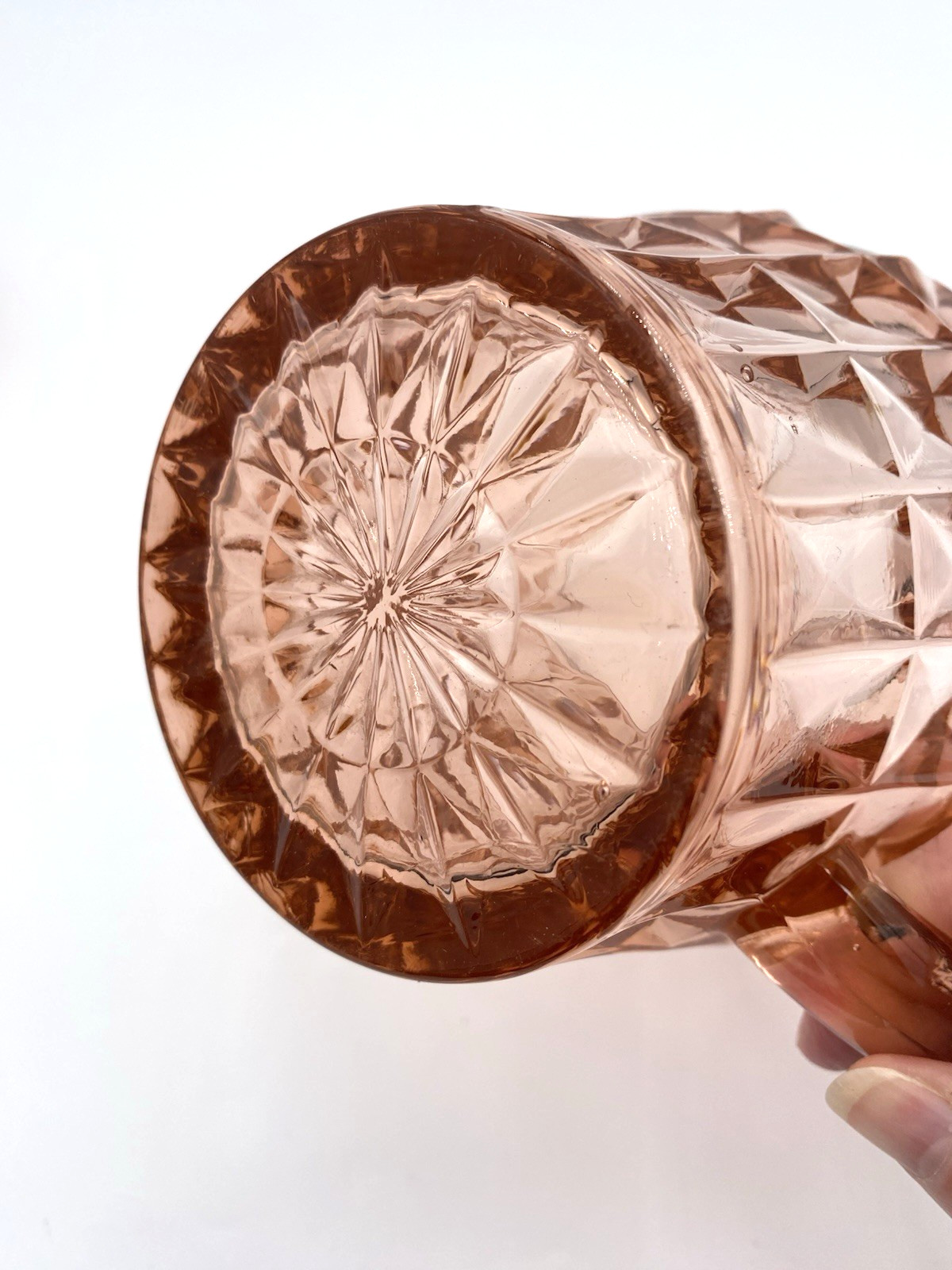 Vtg. Jeanette Glass Pink Windsor 52 oz. Pitcher w/Four 9 oz. Flat Tumblers, MINT