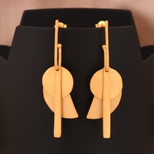 Gold Tone Multi Shape Hanging Dangle Earrings Long Pattern Handmade Jewelry