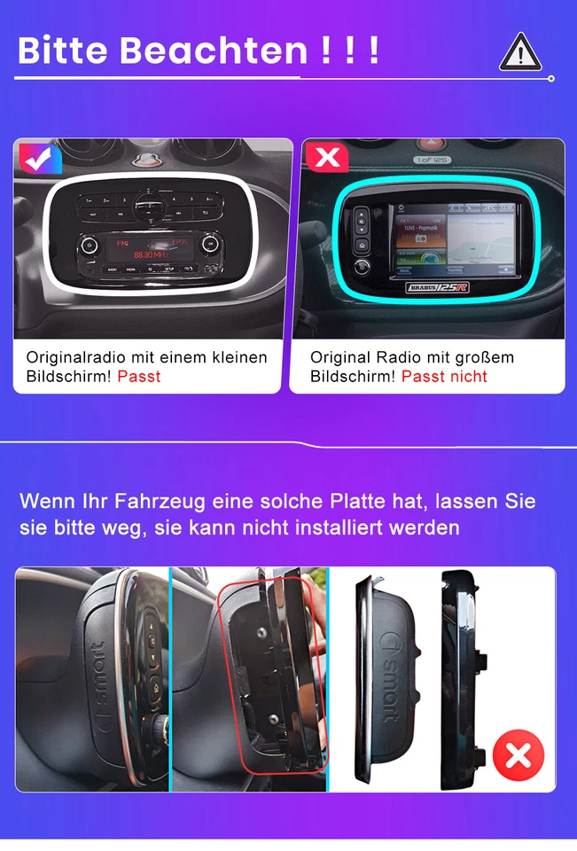 32G Für Mercedes Benz Smart Forfour Fortwo 453 Android 13 Autoradio CarPlay GPS - Bild 3 von 4