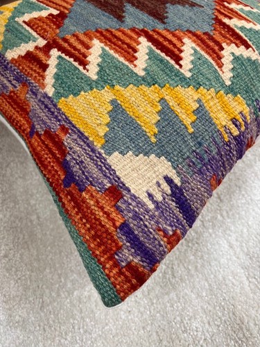 Fundas de cojín Afghan Kilim 100 % lana hechas a mano - multicolor - Imagen 10 de 91