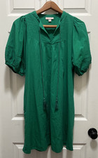 Knox Rose Dress Womens S Solid Green V-Neck Wide Sleeve Boho Textured Peasant