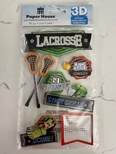 Paper House 3D Lacrosse Stickers Sticks Helmet Net Gloves Score Scrapbooking