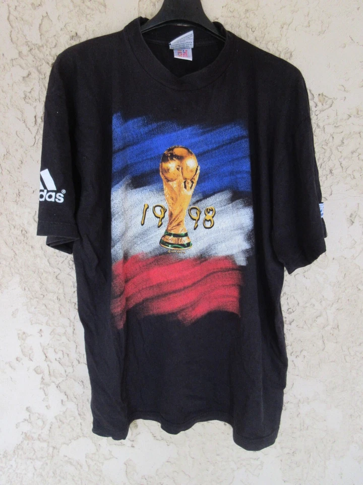 T-shirt ADIDAS vintage COUPE DU MONDE FRANCE 98 World Cup trophée noir jersey L - Photo 1/4