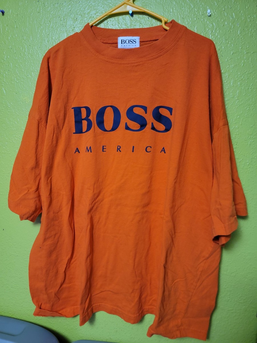 Boss America Brookhurst XL ラガーシャツ Boss America Vintage Shirt Men's Orange Spell Out 90s VTG Made In