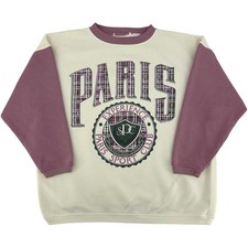 Vintage 90s Women's Cream Pink Plaid Paris Sport Club Crewneck Sweatshirt XL