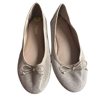 REPORT Marlee Women's Size 9 Ballet Flats Champagne Gold Metallic Shimmer Bow