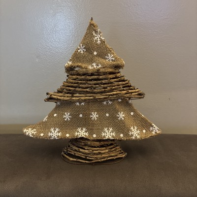 Burlap & Grapevine Christmas Tree with Snowflakes Beautiful Neutral Decor 12x12 