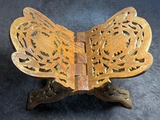Vintage Hand Carved Wooden Folding Quran Stand Rehal Holy Book Holder 36cm