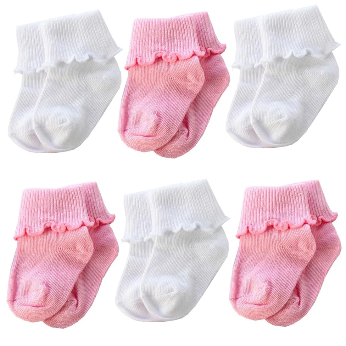6 Pairs Infant Toddler Baby Girls Low Cut Ruffle Dress Cotton Socks 0-6 Months