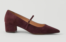 ANN TAYLOR CRANBERRY POINTY TOE BLOCK HEEL SUEDE MARY JANE PUMPS HEELS SHOES 7.5