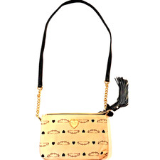 Betsey Johnson Women's Crossbody Beige White Two Tone Leather Zipper Tassel
