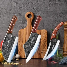4PCS Handmade HAND FORGED DAMASCUS STEEL CHEF KNIFE Set Kitchen Knives Butcher