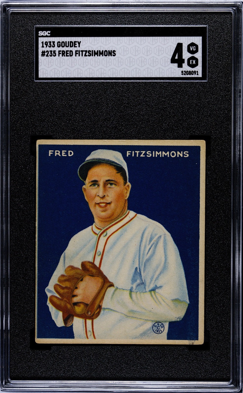 1933 Goudey #235 Fred Fitzsimmons New York Giants SGC 4 VG-EX Awesome Card!
