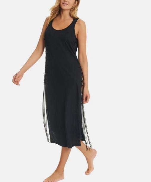 Red Carter Women's Black Cotton Open-Side Cover-Up Dress M NWOT