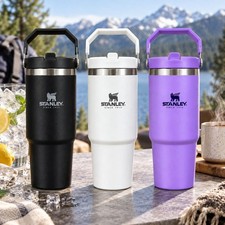 30oz Stainless Steel Insulated Tumbler with Flip Straw and Portable Handle