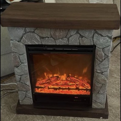 Klarstein Fireplace Realistic Stone & Wood Electric Heat Dimmable Flame Rustic