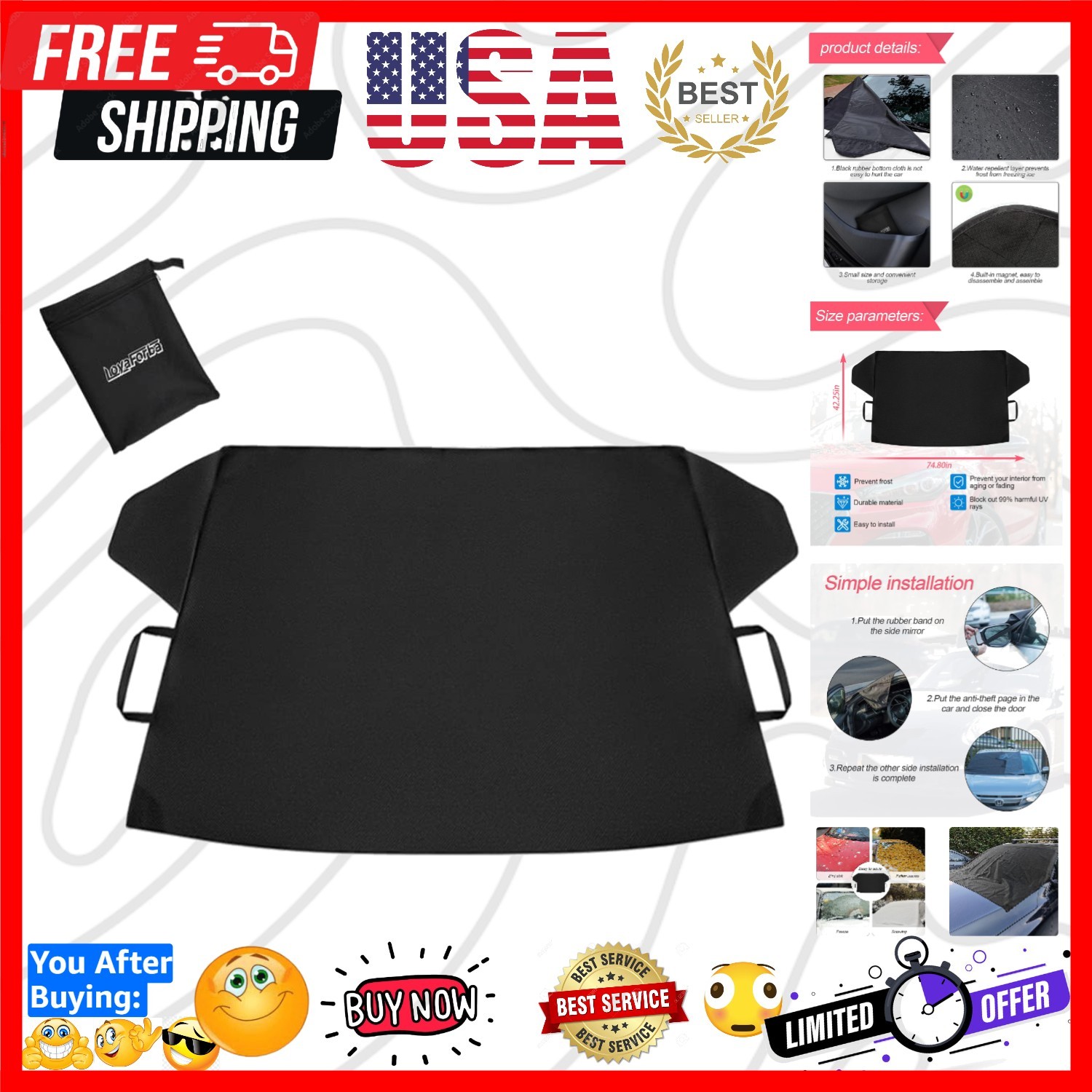 Heavy-Duty Magnetic Windshield Cover - Snow and Sun Protection for