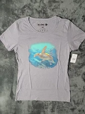 Reel Legends Short Sleeve Shirt Women's Size Medium Grey With Sea Turtle Graphic