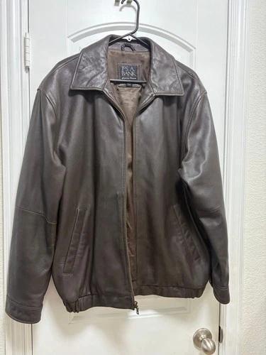 Men's Jos. A. Bank Brown Leather Bomber Jacket Size L - product listing photo
