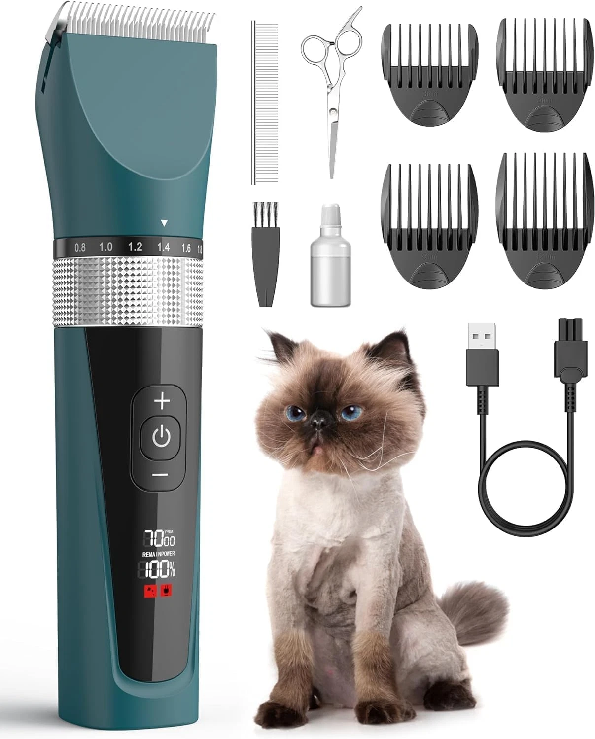 Cat Clippers for Matted Hair, 5-Speed Quiet Cat Grooming Kit, Cordless Pet Shave