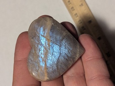 Large Polished Heart Blue Moonstone Palm Stone Rainbow