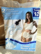 Vintage Dixie Belle Ladies Nylon Briefs 2 Pair Panties Sz 12 Sealed White Granny