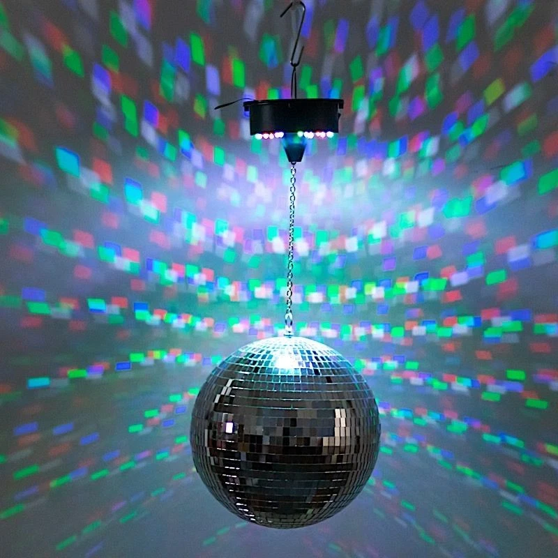 Black 18 LED Lights Rotating Heavy Duty Motor Hanging Mirror Disco Ball Party - Image 2 of 4