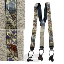 Vintage CAS Germany Suspenders Braces Leather Button Tab Safari Silk Lion Giraff