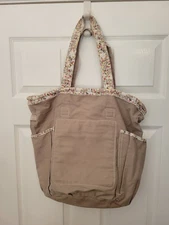 Thirty-One Retro Metro Hobo Bag Large Tan Canvas Floral Bohemian