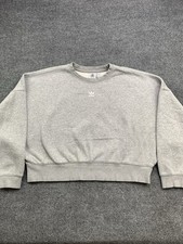 Adidas Sweatshirt Women's L Gray Trefoil Center Logo Cropped Oversized Crewneck