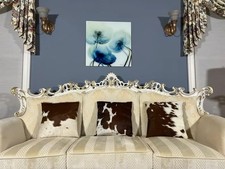 Cowhide Pillow Cover Genuine Hair-On Leather Cushion Handmade Brown White