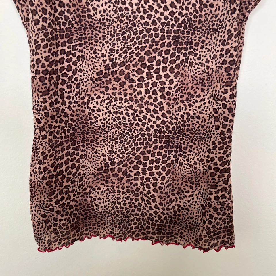 Camiseta sin mangas Maidenform Leopardo Cami XL de colección con ribete de encaje rojo estampado animal Y2K transparente Foto 3 de 4