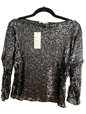 Axara Paris Sequin Mesh Top Black Sequin Mesh  Size M