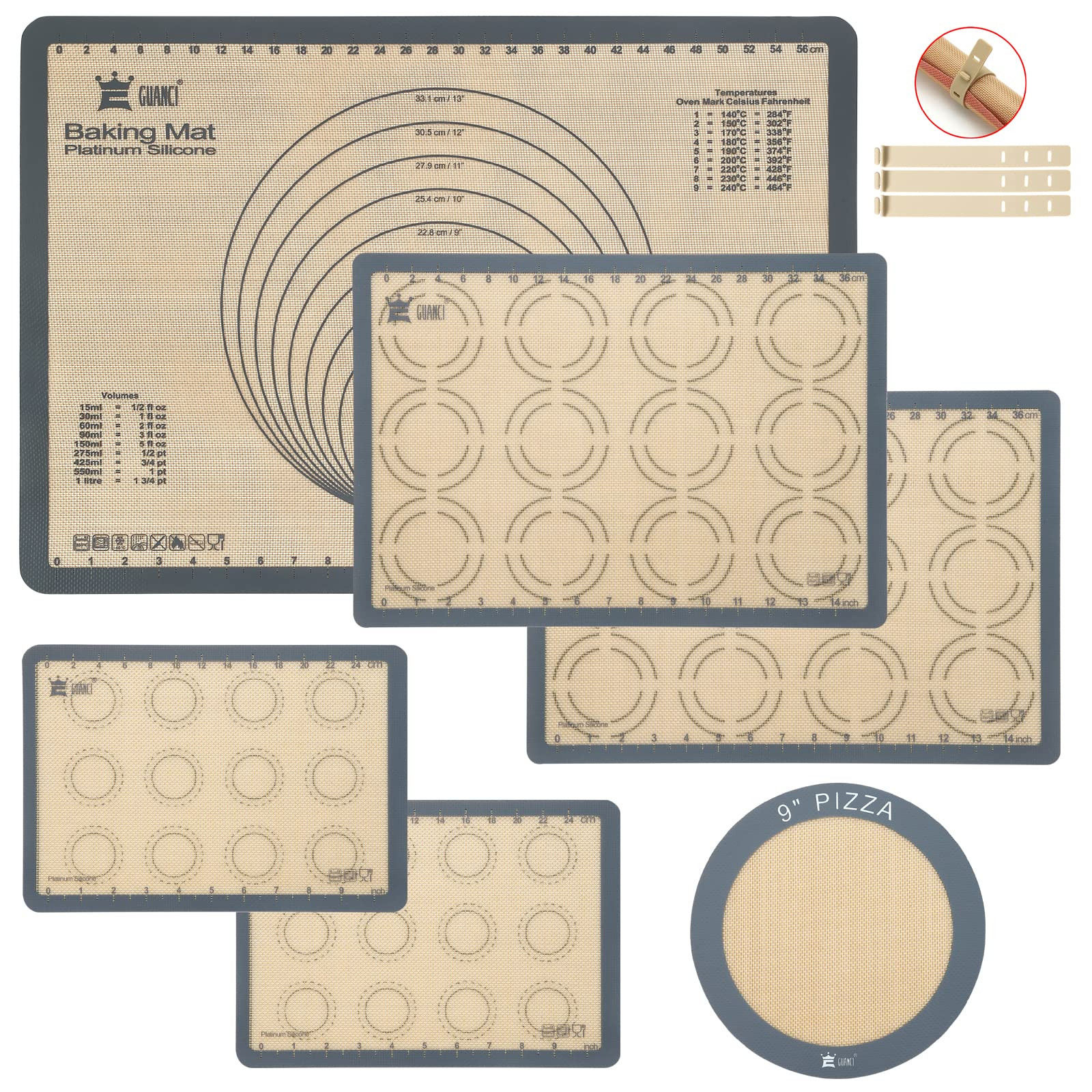 Silicone Baking Mat Set of 6, Grade Food Baking mats Non-Stick Reusable Pizza...