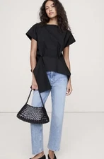 NWT Banana Republic RT$80 Black Cotton Poplin Boat Neck Twist Hem Blouson Top XL