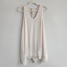 ASTR Asymmetric Crochet Lace Hem Mini Dress Small Delicate Feminine Fairy Beach 