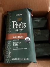 Peet's Coffee French Organic Dark Roast Ground Coffee 18 Ounce 6pk check BB!