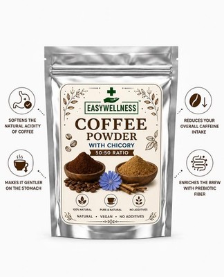 Coffee Powder with Chicory 50:50 Blend Instant Strong Aroma Fresh Beverage
