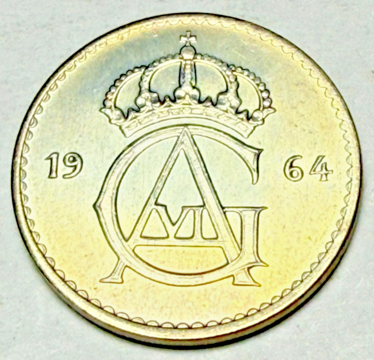 1964 Sweden 25 Ore Gustaf VI Copper-Nickel Coin!